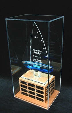 Perpetual sailing trophy with protective acrylic case, 40 plates